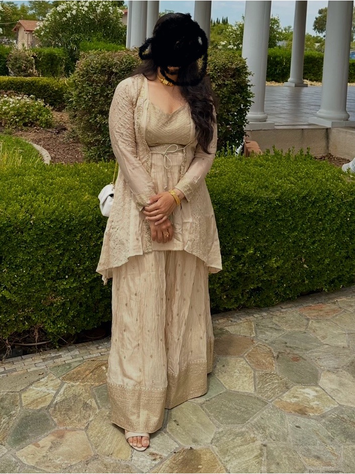 Cream And Gold Jacket Kurta Set